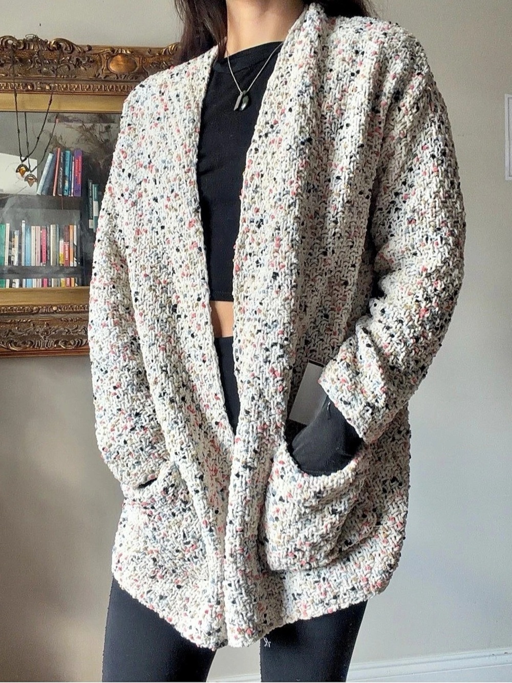 Moon & Madison Speckled Open-Front Cardigan